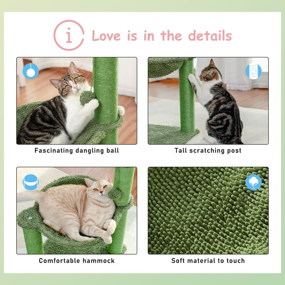 Pawz Road Cactus Cat Scratching Post 33" Large Cat Scratcher with Large Hammock for All Indoor Cats,Green