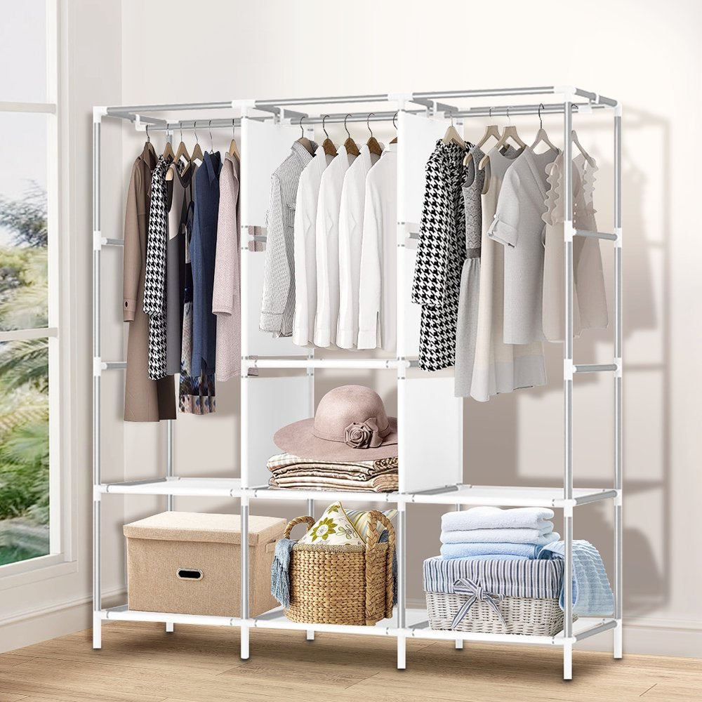 Clothes Organizer with 3 Hanging Rod Closet Organizer with Shelf Portable Closet with Cover Clothes Rack Standing Closet Clothes Storage Wardrobe Garment Cabinet 50x17x67inch