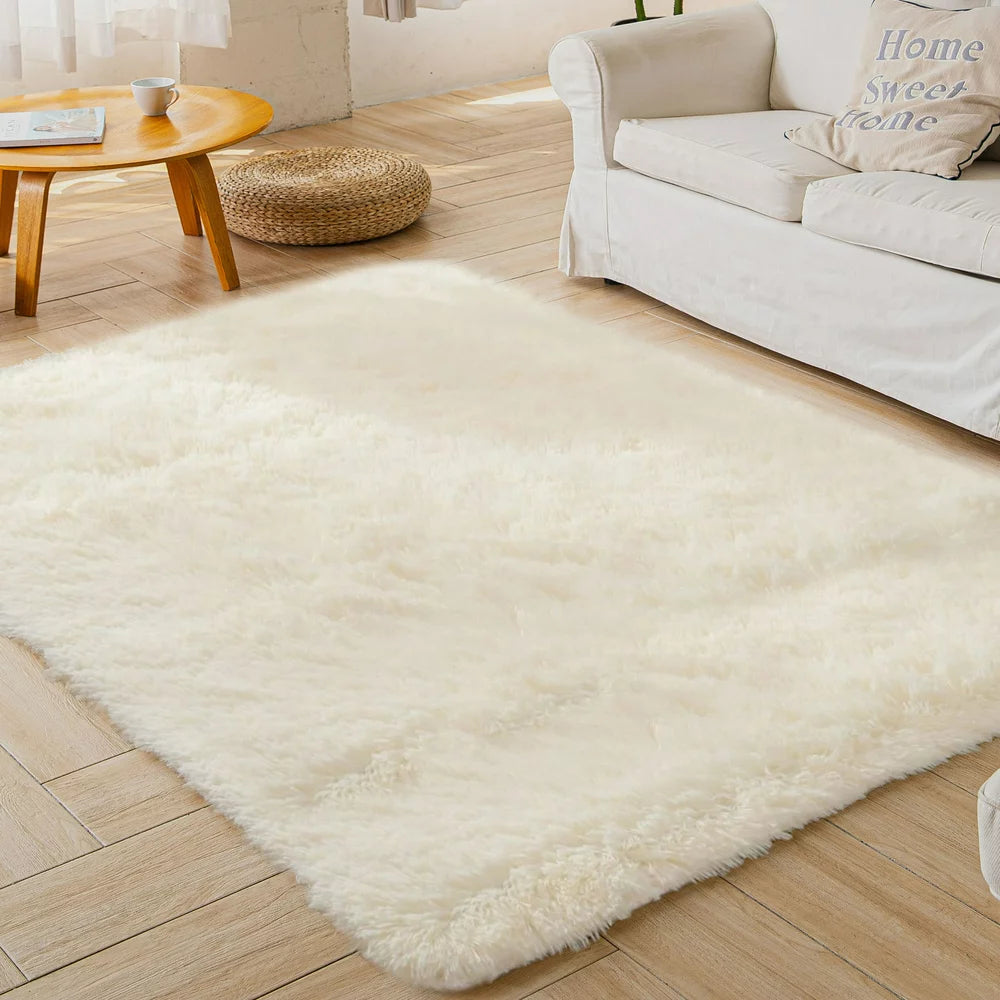 Nefoso Shag Light Gray Area Rug, 8' x 10' Soft Fluffy Area Rugs for Living Room Bedroom Kids Room Decor Carpet, Light Gray