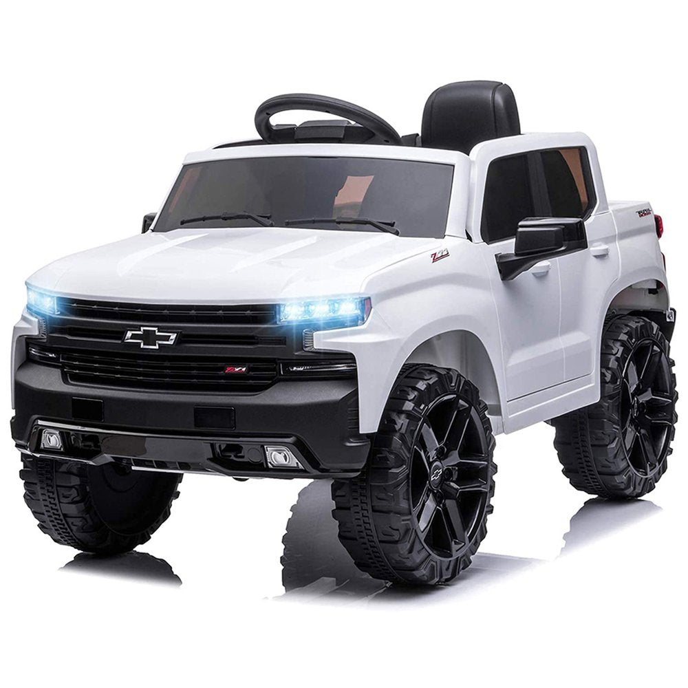 Funtok Licensed Chevrolet Silverado 12V Kids Electric Powered Ride on Toy Car with Remote Control & Music Player, Black