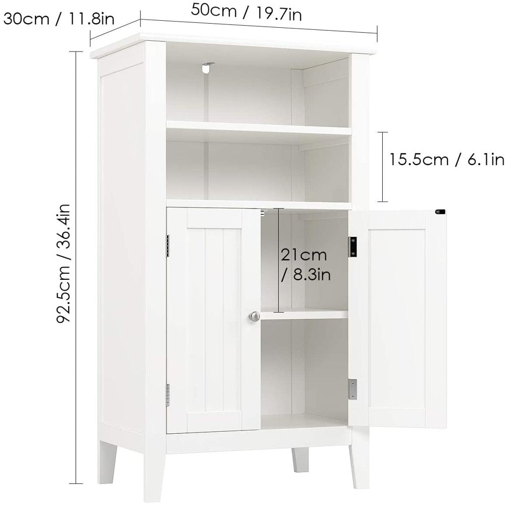 2 Tier Shelves Bathroom Storage Cabinet, Wood Storage Floor Cabinet with 2 Doors, White