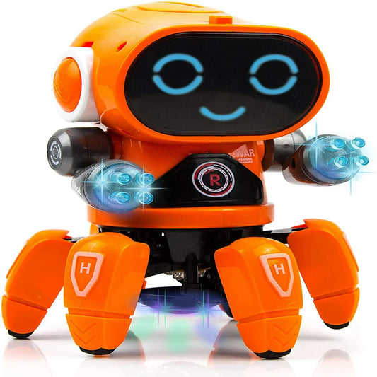 Robot Toy for Kids, Intelligent Electronic Walking Dancing RC Robot Toys with Flashing Lights and Music, Orange