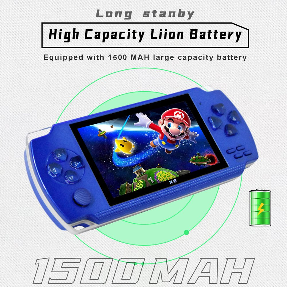 PSP Handheld Game Machine X6,8GB,with 4.3 Inch High Definition Screen, Built-in Over 9999 Free Games,Blue