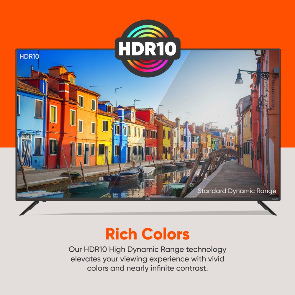 onn. 65” Class 4K UHD (2160P) LED Roku Smart TV HDR (100012587)