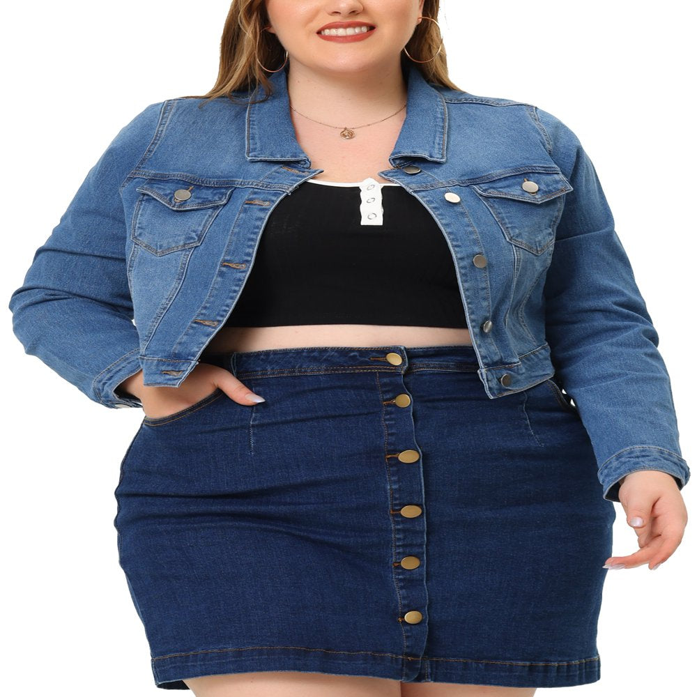  Women's Plus Size Jean Button Outfits Fashion Cropped Denim Jackets