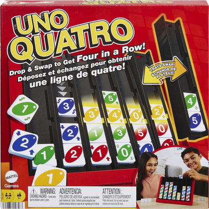 UNO Quatro Game, Adult, Family & Game Night with Colored Tiles & Plastic Game Grid, 2 to 4 Players