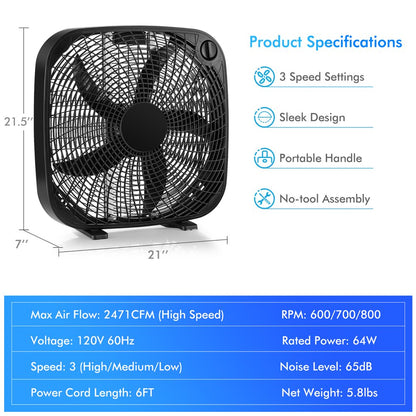 Costway 20'' Black Box Fan