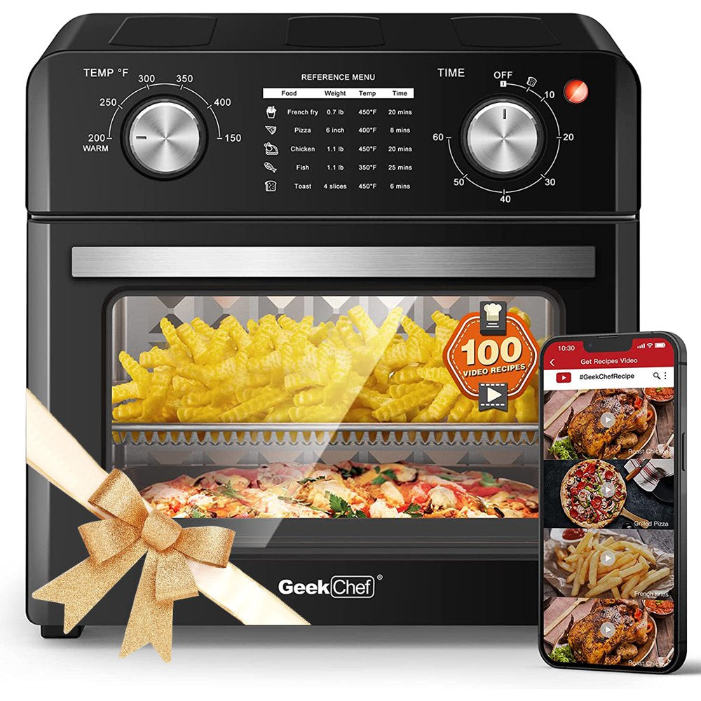 Geek Chef 10 Quart Air Fryer, Oil-Less Air Fryer Toaster Oven Combo with Digital Recipe, 1400W, Black