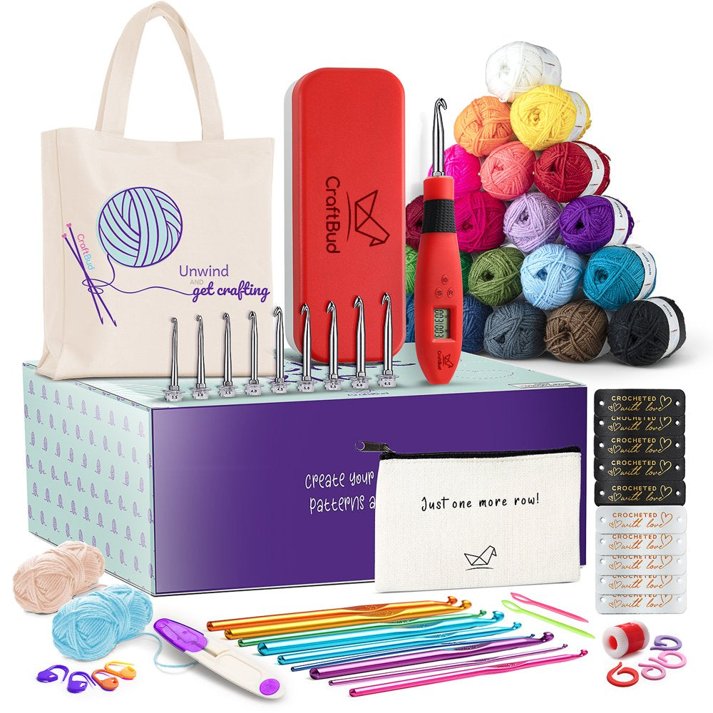 73 Piece Crochet Set Kit with Crochet Hooks Yarn Set, Premium Bundle Includes Yarn Balls, Needles, Accessories Kit, Canvas Tote Bag for Travel