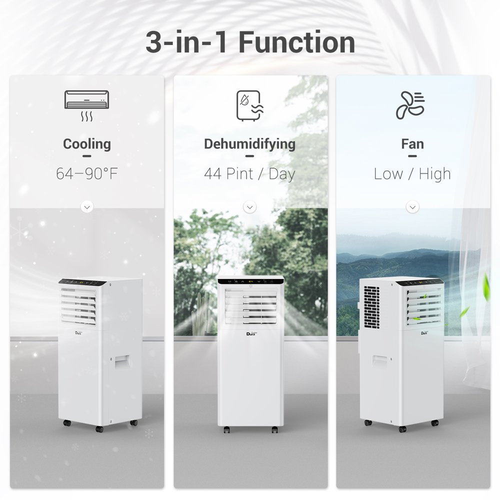 Duracomfort 8,000 BTU ASHRAE Portable Air Conditioner, 3-In-1 AC Unit, Cool, Dehumidifier & Fan, for Room up to 200 Sq.Ft 4900 BTU SACC