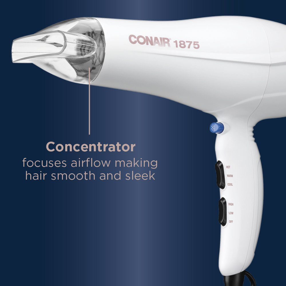 Conair Double Ceramic Technology Hair Dryer with Concentrator, 1875 Watts, Metallic 565DCR