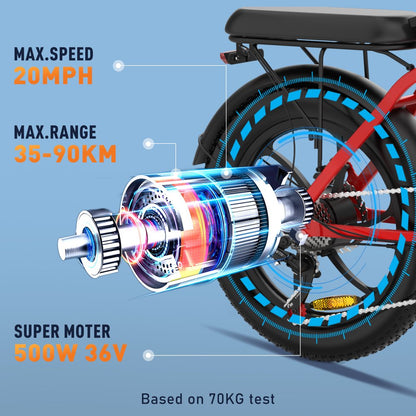 COLORWAY 500W Electric bicycles, 20x3.0in Fat Tire Eleictric Bike, 11.2Ah/36V E-Bike, 7-SHIMANO 19.9MPH Bicycle for Teenager and Adults-BK6M