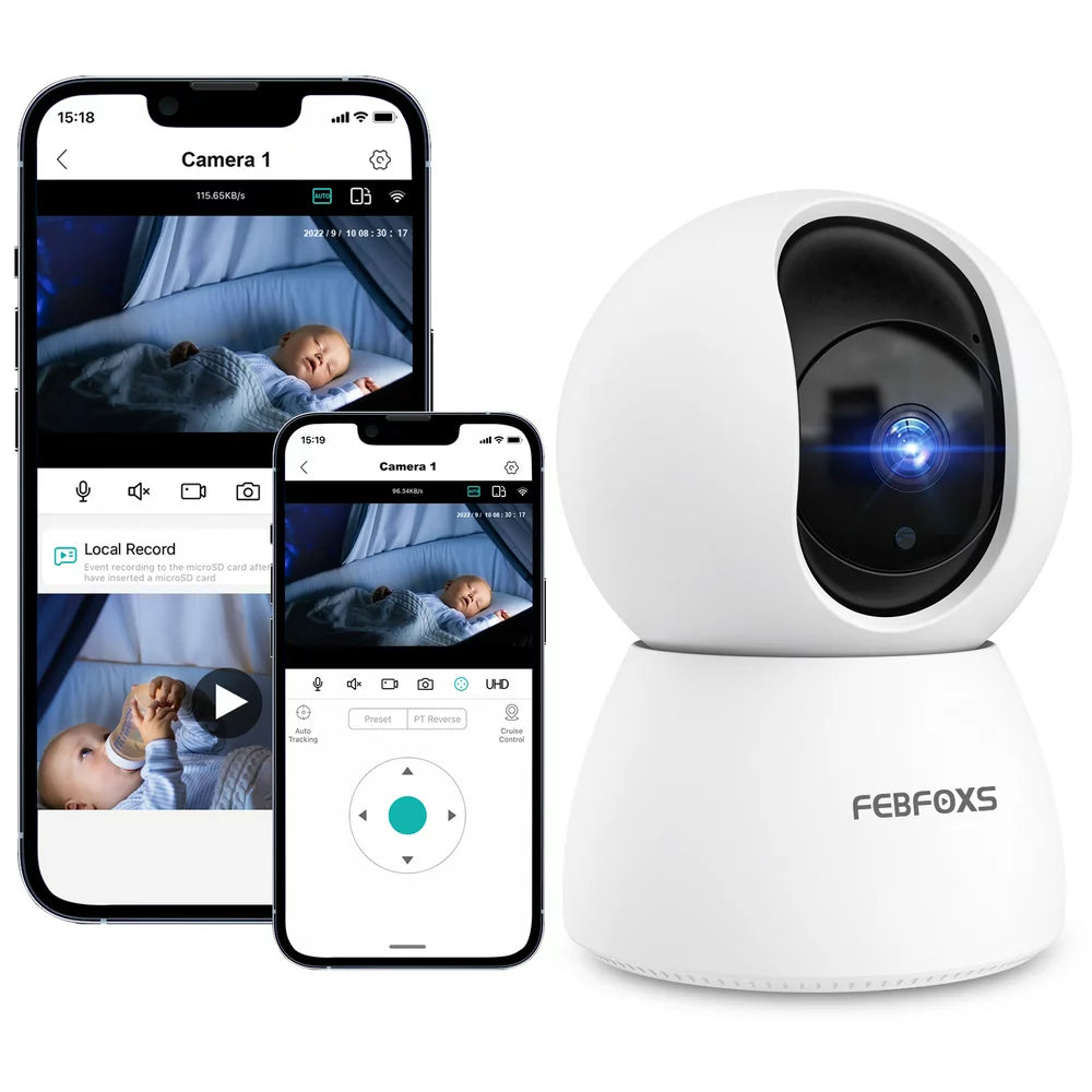 FEBFOXS 1080P Baby Monitor with Camera and Audio, 4.3" LCD Display Video Baby Monitor with Pan & Tilt & Zoom, Two-Way Talk, Auto Night Vision, VOX Mode, Temperature Sensor, No Wifi