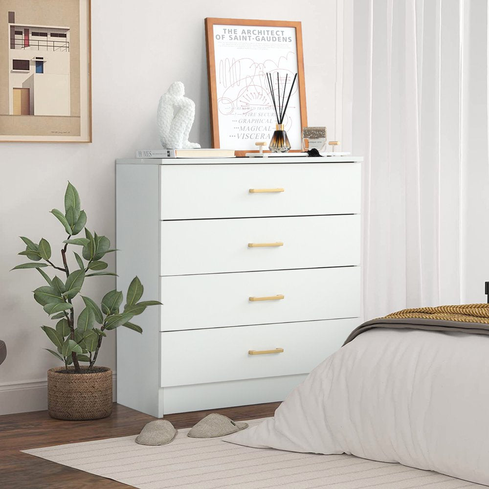 White 4-Drawer Wood Dressers for Bedroom