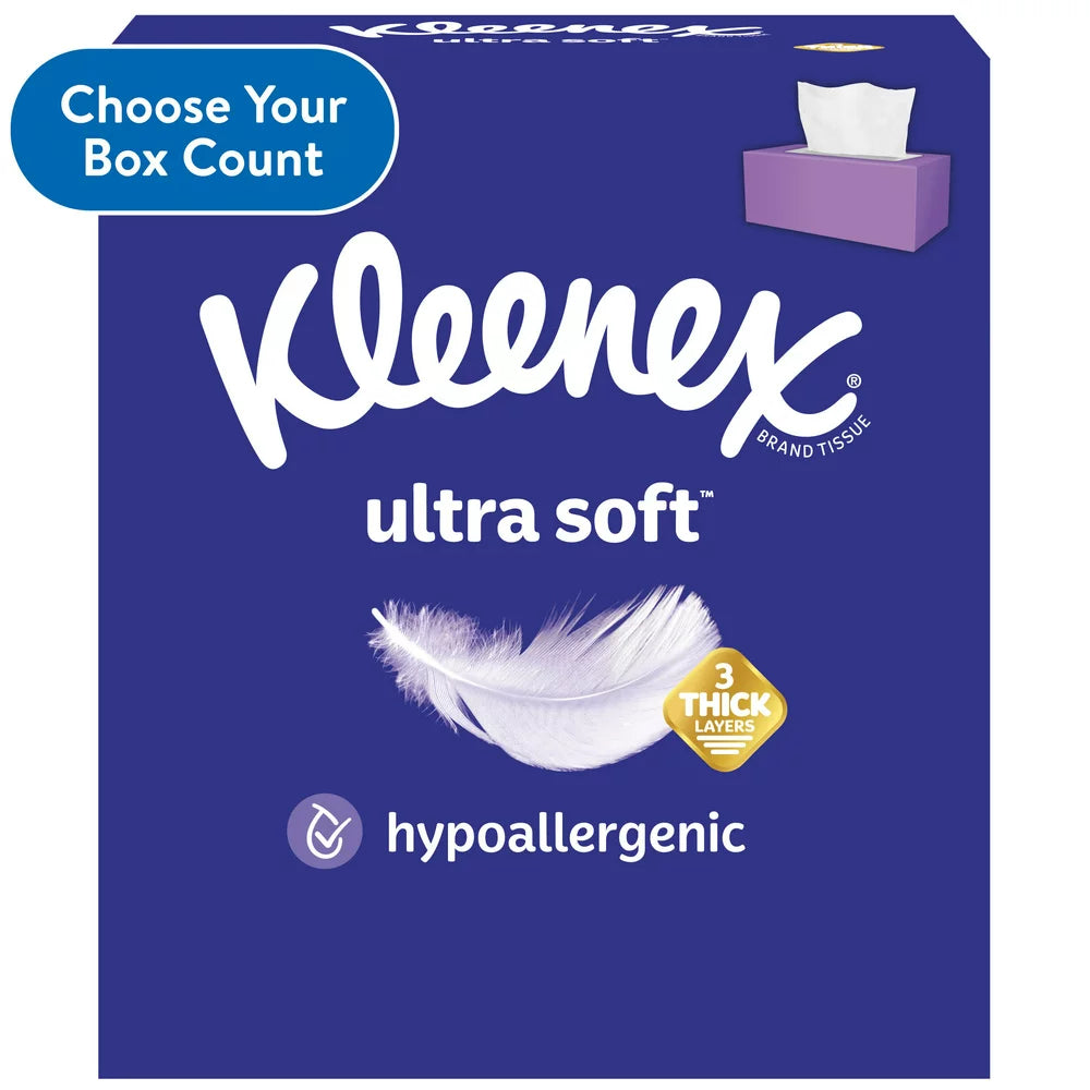 Kleenex Ultra Soft Facial Tissues, 4 Flat Boxes, 120 Tissues per Box, 3-Ply