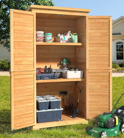 Aiho 63.2" Outdoor Storage Cabinet with Double Lockable Doors and 3 Removable Shelves - Natural