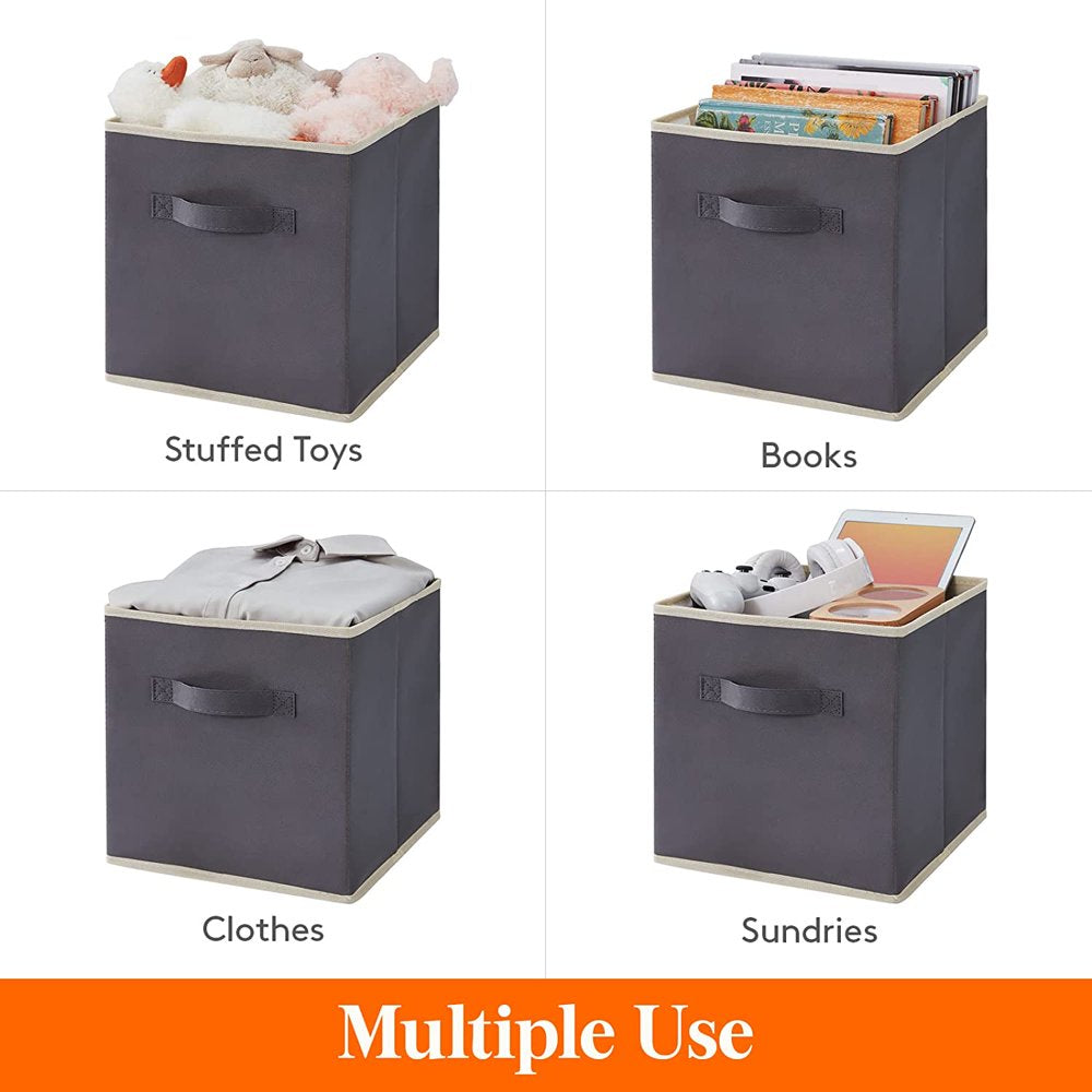 Collapsible Storage Cubes 11 Inch Foldable Fabric Bins Multi-Color, Set of 6, Grey