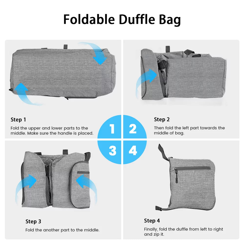 Travel Duffel Bag for Men, 65L Foldable Duffle Bags with Shoes Compartment, Overnight Bag for Men Women Waterproof & Tear Resistant (Gray)