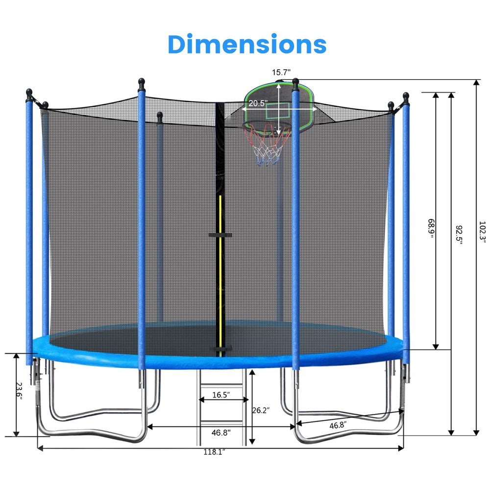 SEGMART 10Ft Trampoline for Kids with Basketball Hoop and Enclosure Net/Ladder,Blue