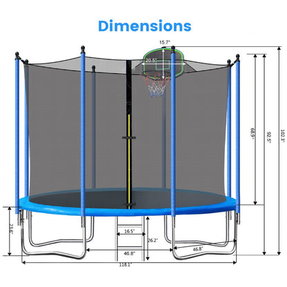 SEGMART 10Ft Trampoline for Kids with Basketball Hoop and Enclosure Net/Ladder,Blue