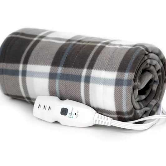 Mainstays Soft Fleece Electric Heated Throw Blanket, Gray and White Plaid, 50"x60", all ages