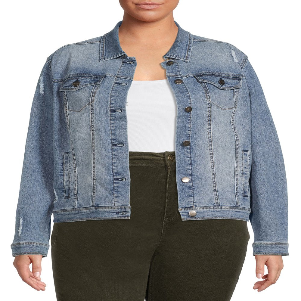  Women's Plus Size Distressed Denim Jacket