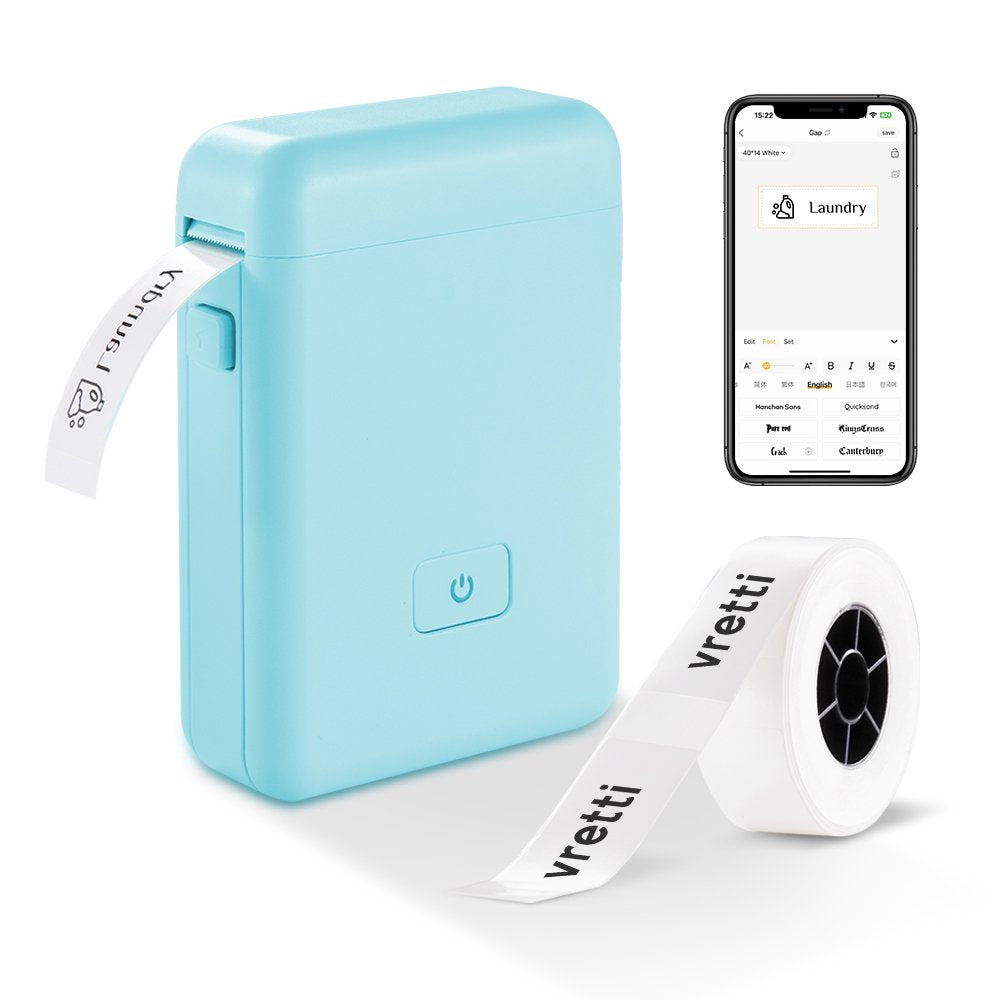 VRETTI HP2 Label Maker Machine with Tape, Portable Bluetooth Label Printer, Small Sticker Printing Machine Compatible with iOS + Android,Easy to Use Inkless Rechargeable heat for Home Office