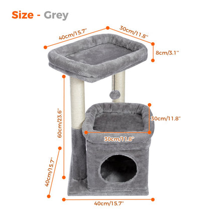 PAWZ Road Cat Tree Condo 27" Cat Tower with Large Top Perch and Scratching Posts for Kittens and Medium Cats, Gray