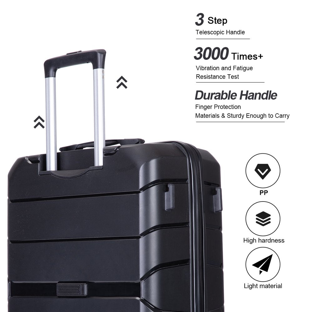 3 Piece Luggage Set Hardshell Lightweight Suitcase with TSA Lock Spinner Wheels 20In24In28In.(Black)