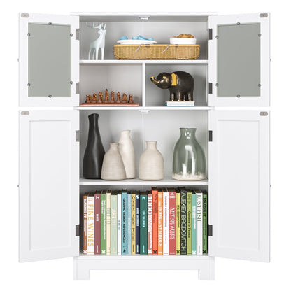 Bathroom Storage Cabinet, Floor White Wooden Linen Cabinet with Shelves and Doors, Kitchen Cupboard