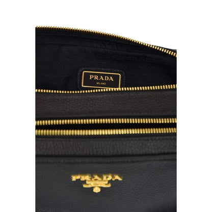 New Prada Black Vitello Phenix Leather Double Zip Cross Body Bag 1BH079