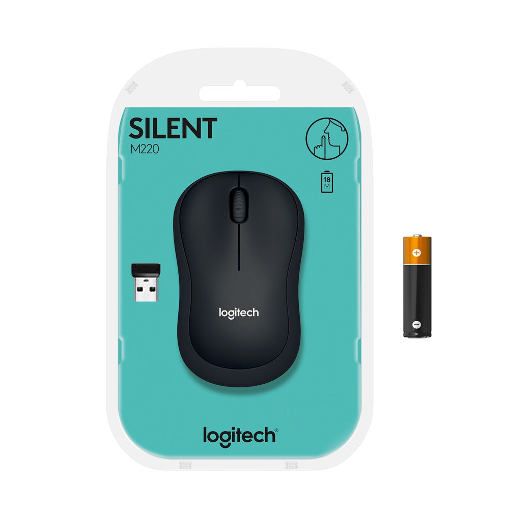 Logitech Silent Wireless Mouse, 2.4 GHz with USB Receiver, 1000 DPI Optical Tracking, Black