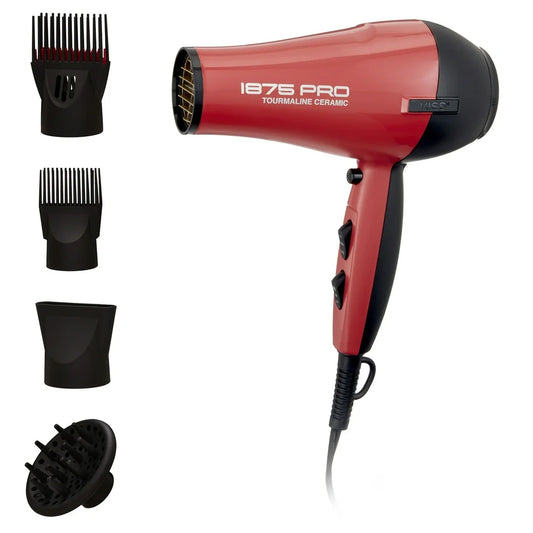 KISS Red Tourmaline Ceramic Hair Dryer with 4 Additional Styling Attachments, 1875 Watts, Red