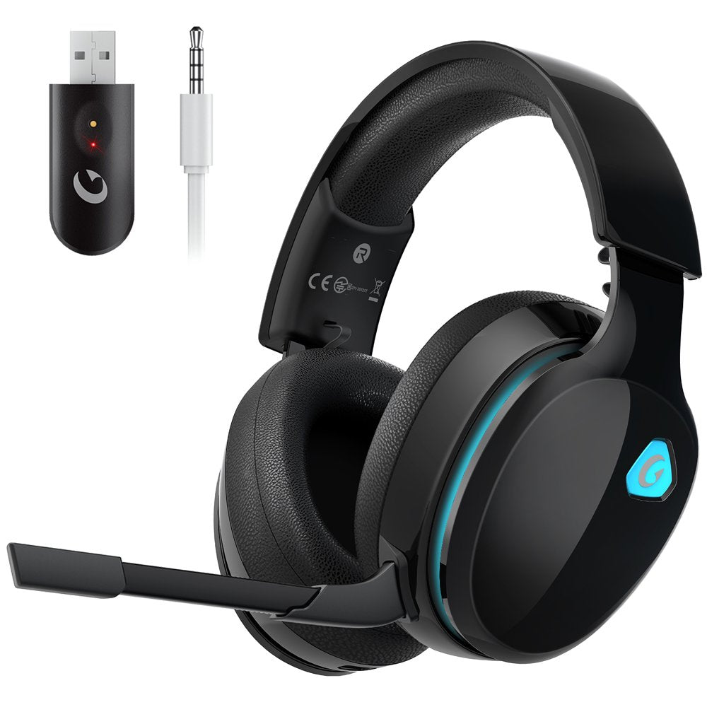 Gtheos 2.4GHz Wireless Gaming Headset for PC, PS4, PS5, Mac, Nintendo Switch, Bluetooth 5.2 Gaming Headphones with Detachable Noise Canceling Microphone, Stereo Sound, 3.5mm Wired Mode for Xbox Series