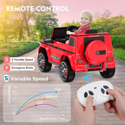 12V Mercedes-Benz G63 Licensed Powered Ride on Car with Remote Control, LED Headlight, Gift for Kids-Red