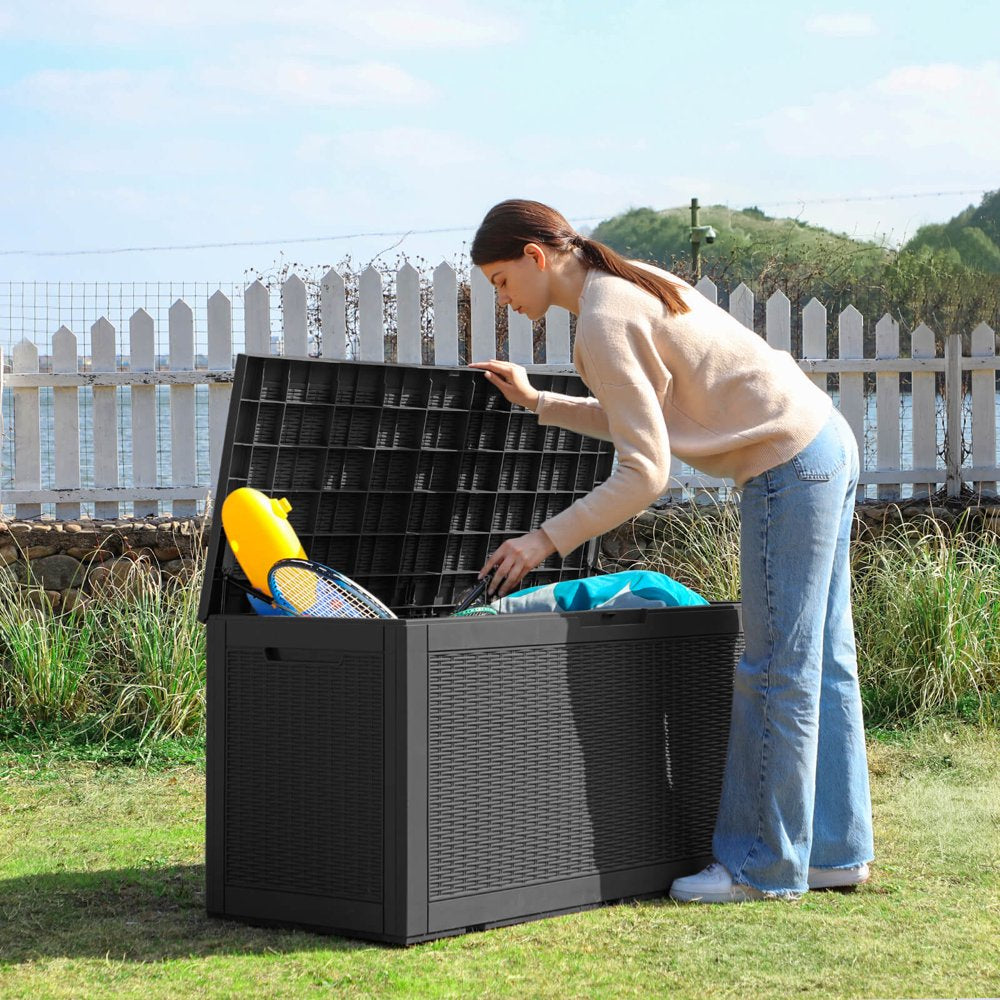 Patiowell 105 Gallon Deck Box Outdoor Resin Plastic Deck Storage Box, Black