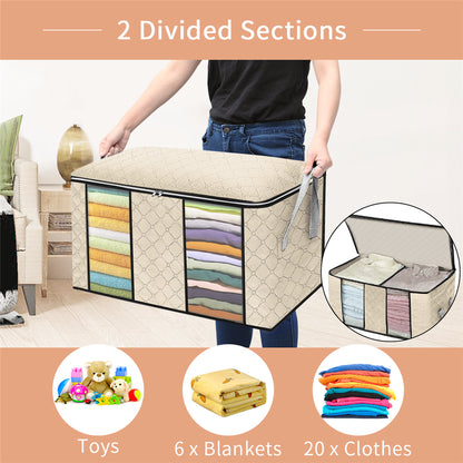 Closet Storage Bags Organizers, Large Clothing Storage Bags with Reinforced Handle, Foldable Clothes Storage Bags Closet Organizers, Blanket Storage Bags for Bedding, Clothes - 4 Pack