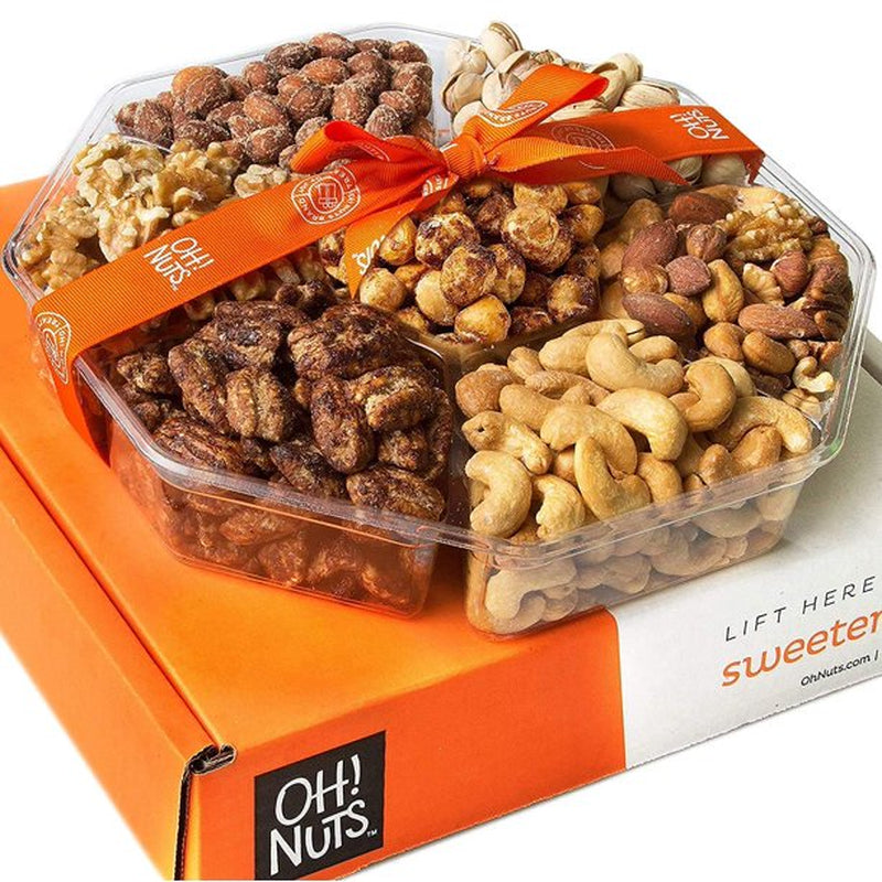 Oh! Nuts Gourmet Gift Box with 7 Variety Roasted Salted Nuts Healthy Snacks, 1.8 lb