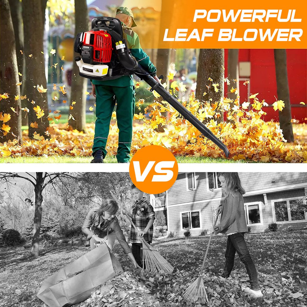 Leaf Blower with Backpack, Cordless Leaf Blowers for Lawn Care, 52CC 2 Stroke 174MPH 530CFM Gas Powered Blower with Extention Tube for Home Blowing Leaf, Snow Blowing, Dust, Red