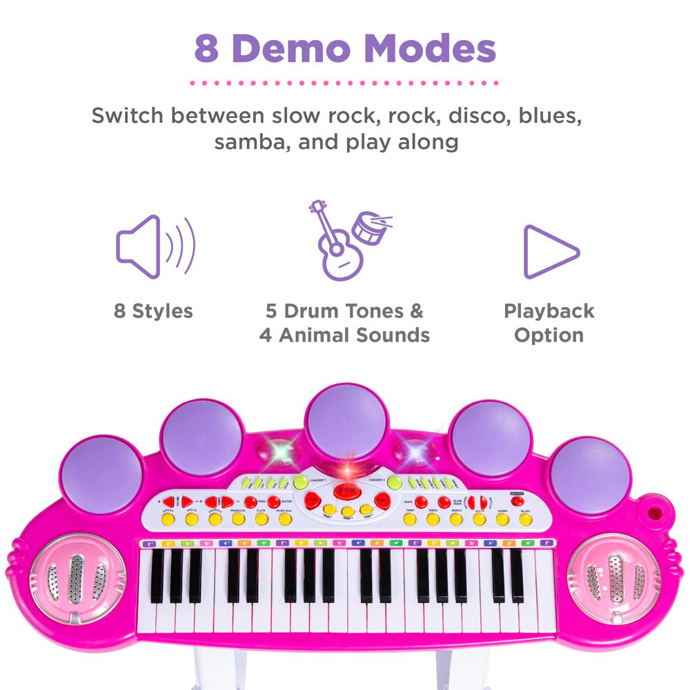 Best Choice Products 37-Key Kids Electronic Piano Keyboard w/ Multiple Sounds, Lights Microphone, Stool - Pink