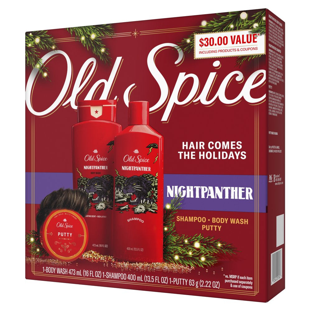 Old Spice Hair Style Nightpanther Holiday Pack with Shampoo, Body Wash, and Hair Putty