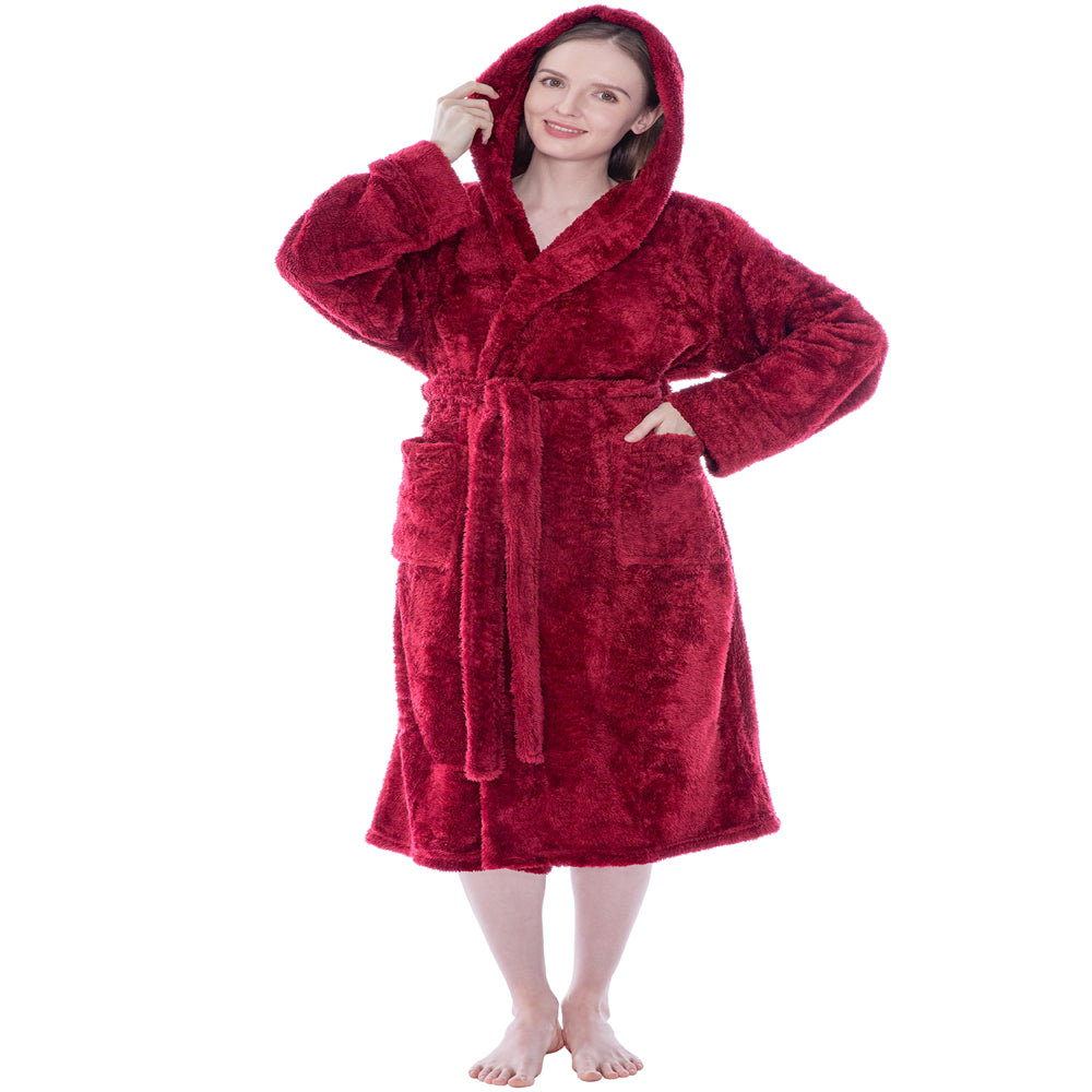 PAVILIA Women Hooded Plush Soft Robe | Fluffy Warm Fleece Sherpa Shaggy Bathrobe (S/M, Black)