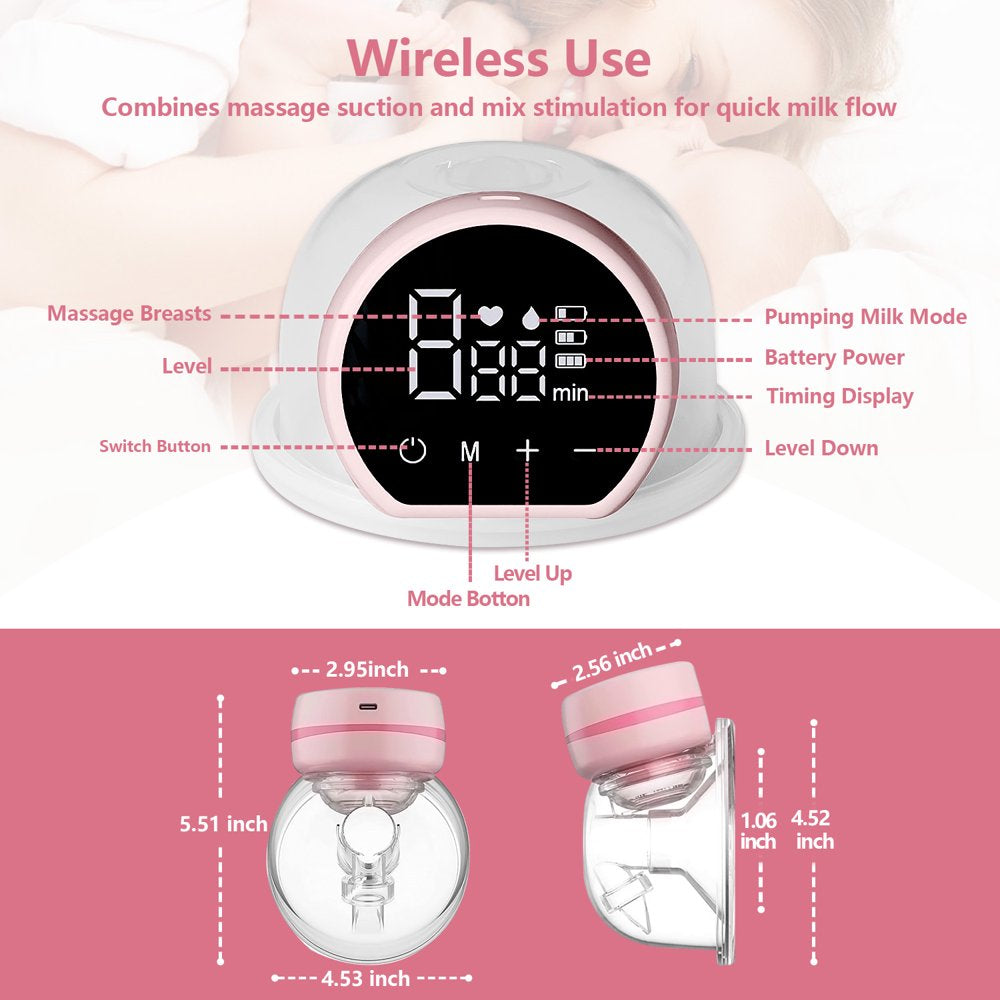 Electric Breast Pump, Yadala Double Wearable Breast Pump, Hands-Free Breast Pumps with 3 Modes, 9 Levels, Pink