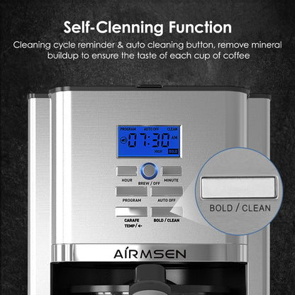 Stainless Steel 12 Cup Drip Coffee Maker Self-Cleaning