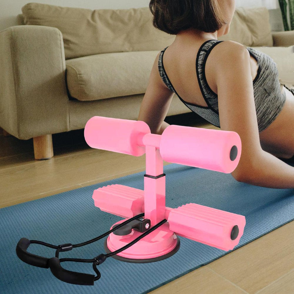 Sit up Bar Floor Suction Abdominal Trainer Sit up Assistant Device for Home Workout Portable Fitness Adjustable Situp Foot Holder Situp Aid Pink with Rope