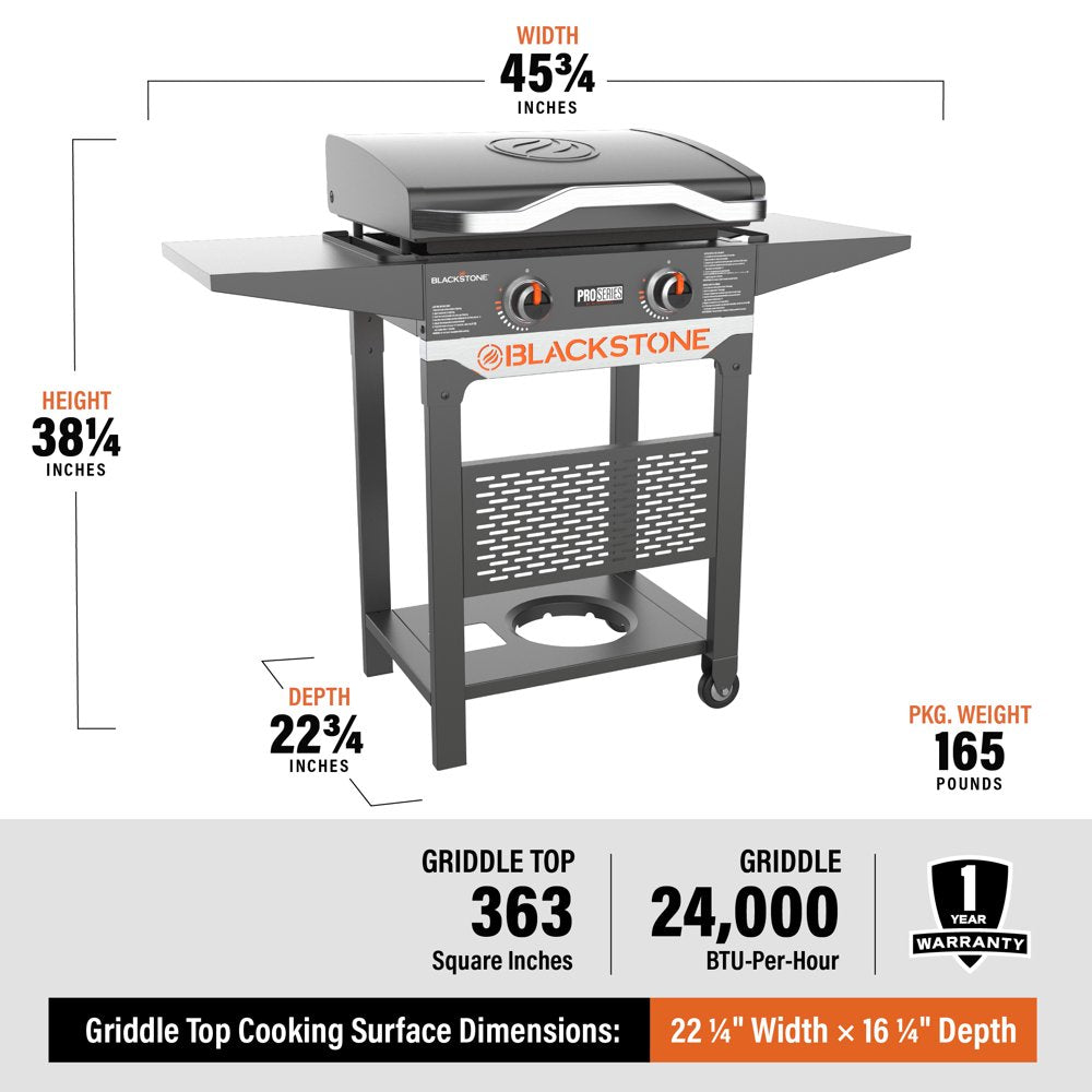 Blackstone Pro Series 2 Burner 22" Propane Pedestal Griddle with Hood