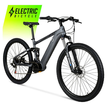 Hyper Bicycles E-Ride 29" 36V Electric Mountain Bike for Adults, Pedal-Assist, 250W Mid-Drive E-Bike Motor, Grey