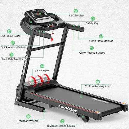 Holiday Clearance Folding Incline Treadmill for Home with Smart LCD Display, 220Lbs, 12 Programs 3 Modes, MP3 Music Speaker, 2.5HP Electric Foldable Treadmill Running Machine, Knee Strap Gift