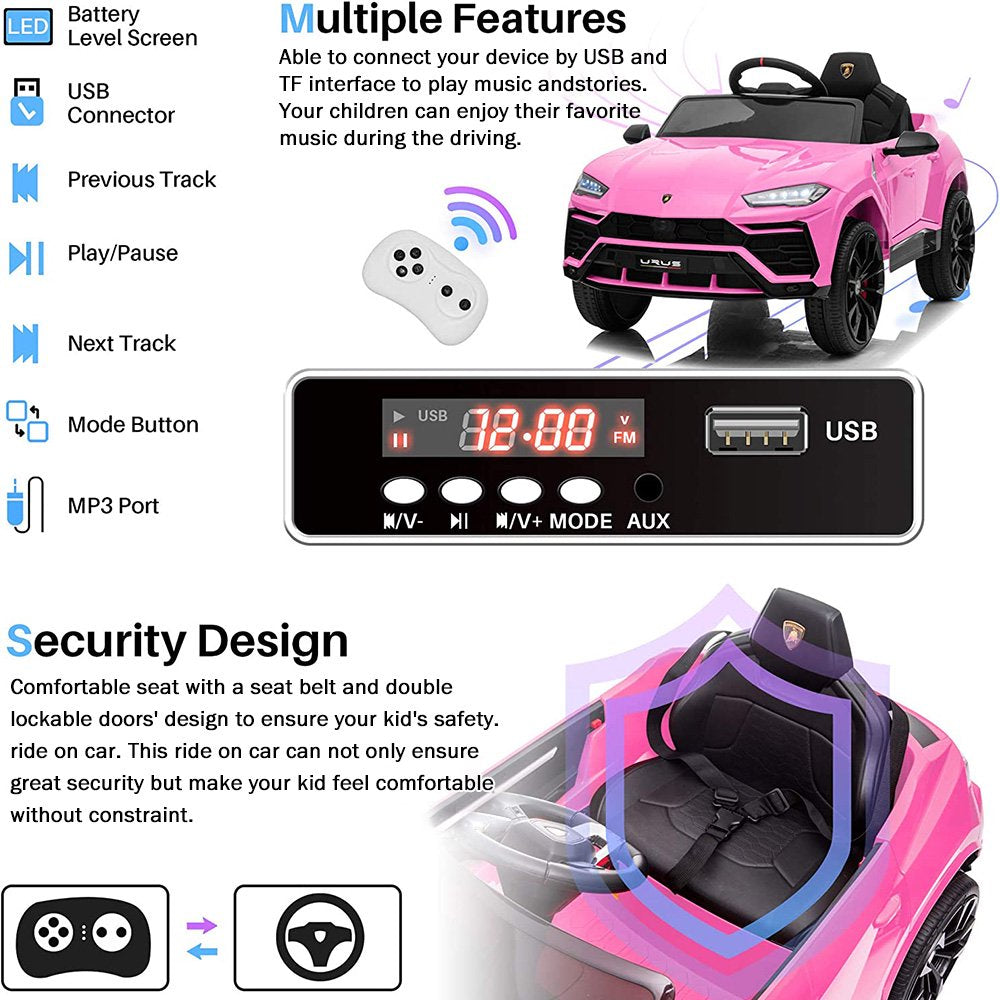 Lamborghini 12 V Powered Ride on Cars, Remote Control, Battery Powered, Pink