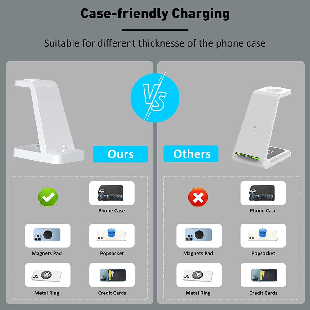 Charger Station for Iphone Multiple Devices - 3 in 1 Fast Wireless Charging Dock Stand for Apple Watch Series 7 6 SE 5 4 3 2 & Airpods Iphone 14 13 12 11 Pro X Max XS XR 8 7 plus 6S 6 with Adapter